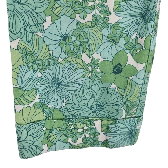 Ann Taylor LOFT Capri Pants Green Blue Floral Mid Rise Zip Cropped Petite 8P - Picture 2 of 7